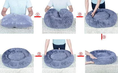 Coussin Rond Moelleux pour Chat et Chien, Taille Grande XXXXL - 110 CM, Peluche Lavable Anti-Stress